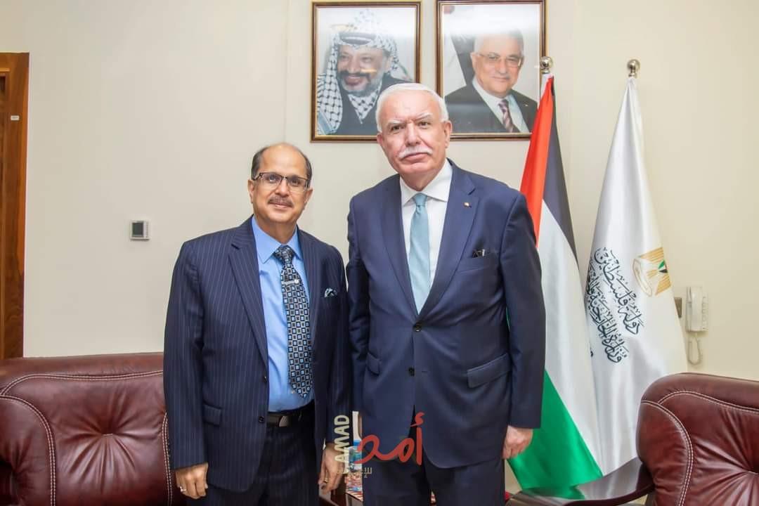 المالكي يستعرض مع وكيل وزارة الشؤون الخارجية الهندية تطورات الأوضاع في فلسطين