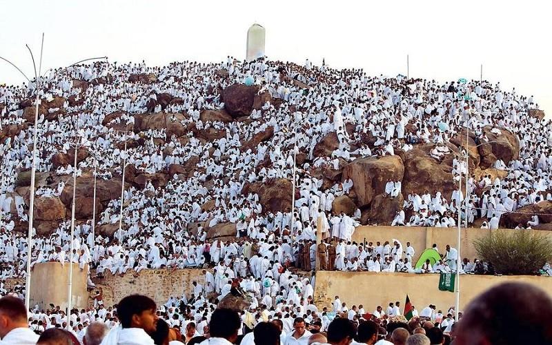 حجاج بيت الله الحرام يؤدون عند عرفات الركن الأعظم للحج