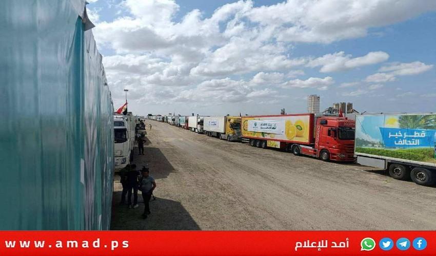 14 شاحنة محملة بمساعدات إنسانية تدخل قطاع غزة عبر معبر رفح