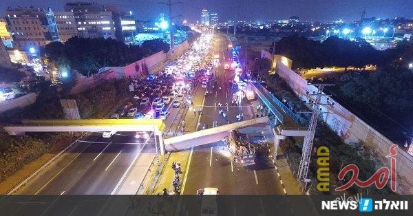 انهيار جسر فوق شاحنة شرق تل أبيب - صور