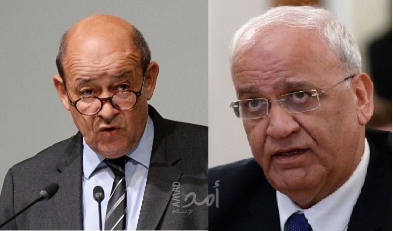 وزير الخارجية الفرنسي في رسالة إلى عريقات: الضم لن يمر دون عواقب على العلاقات بين الاتحاد الأوروبي وإسرائيل