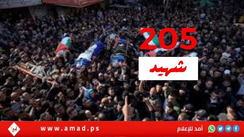 منذ بدء عام 2023..(205) شهيدا في فلسطين