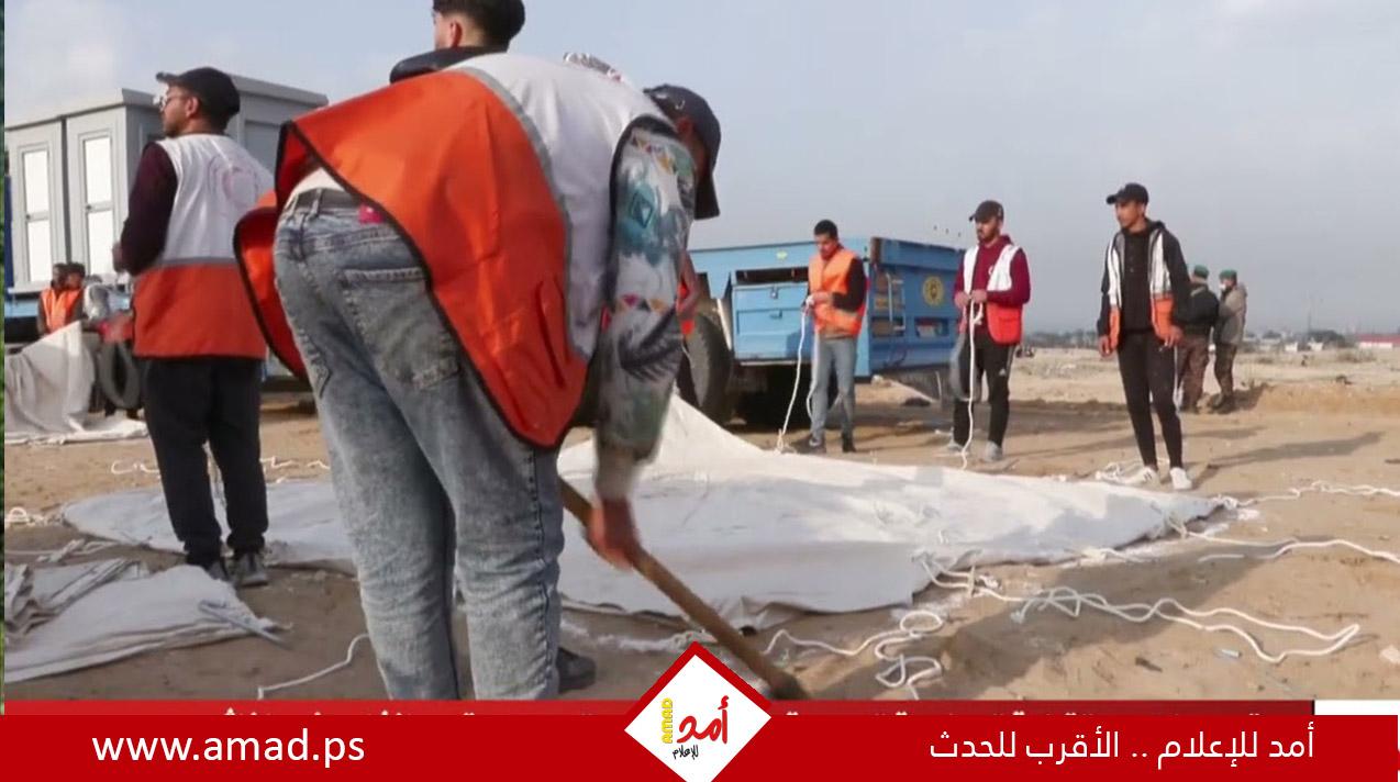 الهلال الأحمر المصري ينشئ مخيما إغاثيا بمدينة خان يونس جنوبي قطاع غزة 