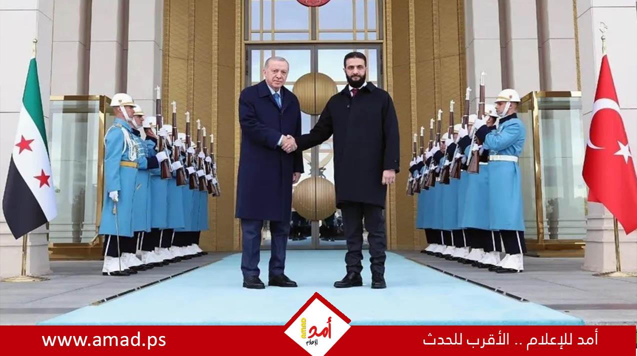 بدء محادثات ثنائية بين أردوغان والشرع لبحث العلاقات بين البلدين في أنقرة