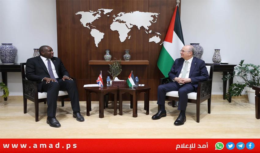 مصطفى يؤكد خلال لقائه وزير خارجية بريطانيا ضرورة وقف حرب الإبادة على الشعب الفلسطيني